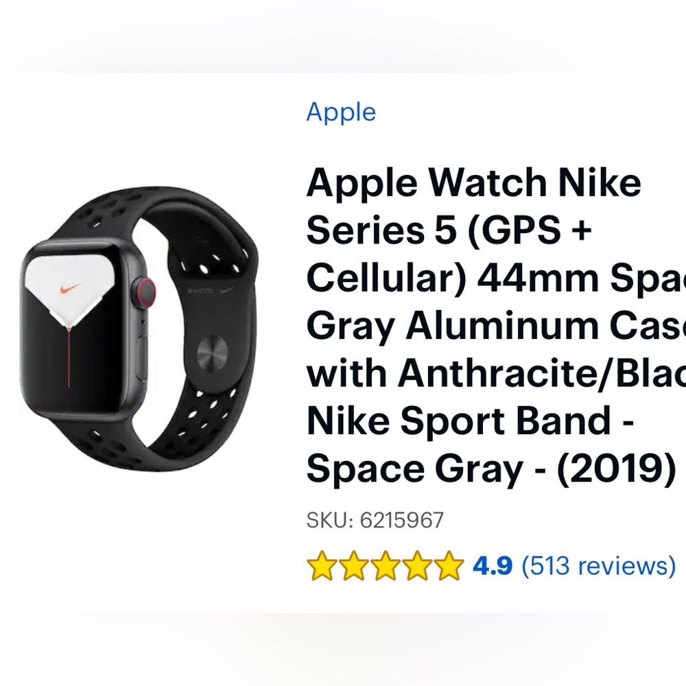 NWT Nike Black and Gray Apple Watch brand new in box never opened series 5 44mm
